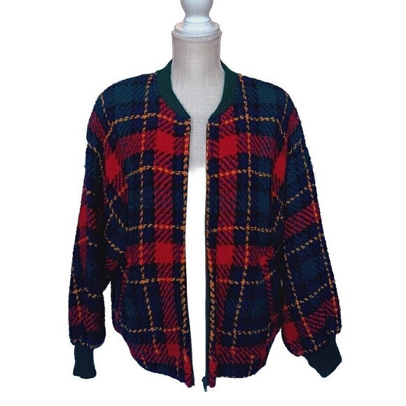 Boyne Valley Weavers 100% Wool Multi-color Plaid Full Zip Sweater/Jacket Sz L/XL - Picture 1 of 9